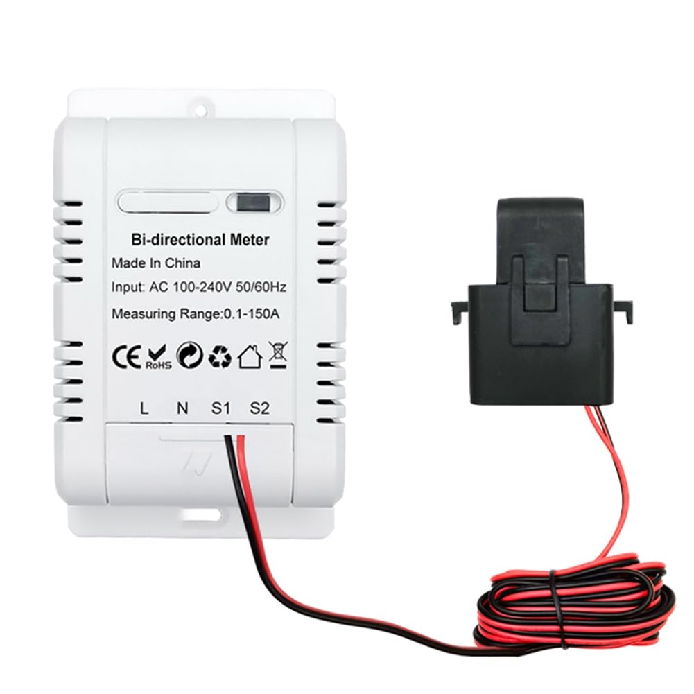 Fuhjythy Tuya Bi Directional WiFi Energy Meter 150A Clamp Current Sensor Transformer 110V 240VAC White Plastic
