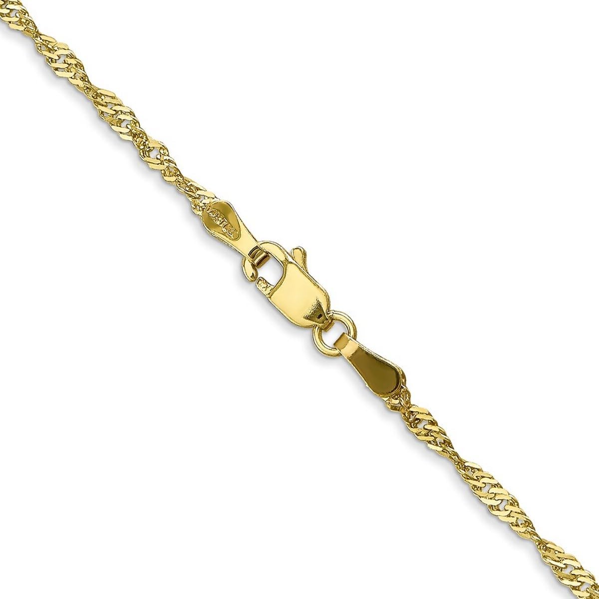 JewelryWeb 10k Yellow Gold Solid Polished 1.7mm Singapore Chain Bracelet Lobster Claw Link Bracelet for Women and Men