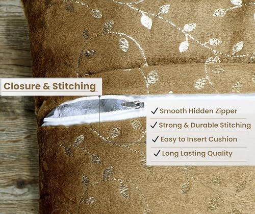 Image of RD TREND Velvet Rectangular 12x18 Inches Cushion Covers Set of 2 | Throw Pillow Covers for Sofa, Bed & Living Room | Perfect for Home Decor Golden Brown