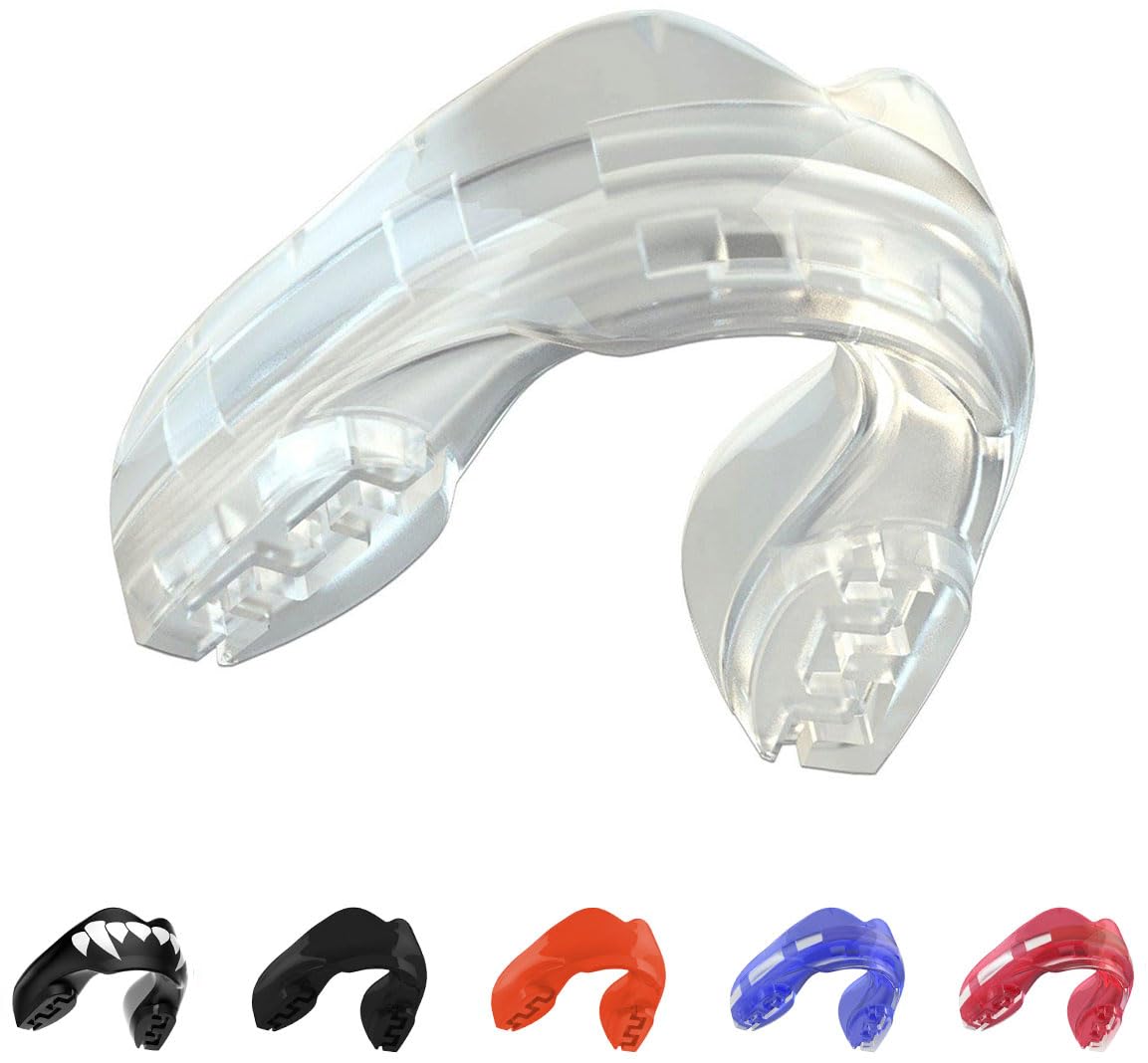 SAFEJAWZ Mouthguard for Braces, Upper & Lower Protection Remoldable Mouth Guard with Case for Boxing, Basketball, Football, MMA, Lacrosse, Hockey and All Contact Sports One Size (Transparent)