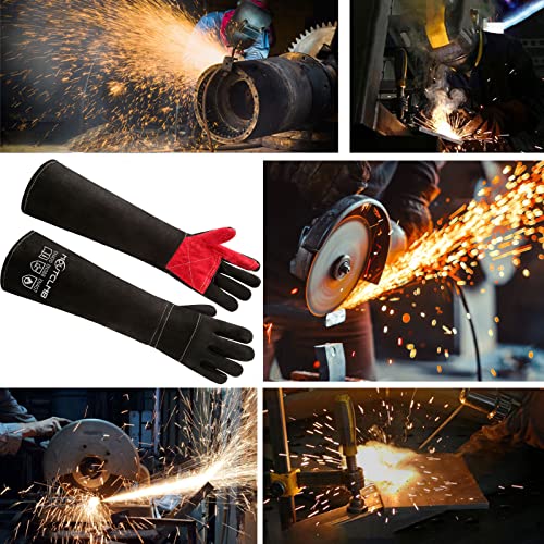 23.6 Inches 662℉ Leather Heat/Fire Resistant Welding Gloves With Kevlar Stitching,Perfect For Bbq,Oven,Grill,Fireplace,Tig,Mig,Baking,Furnace,Stove,Pot,Holder,Animal Handling Gloves-Black. #TOP5
