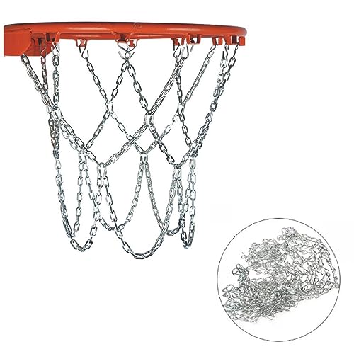 Aoser Red de baloncesto resistente con cadena – Red de baloncesto para canasta – Plata metalizada