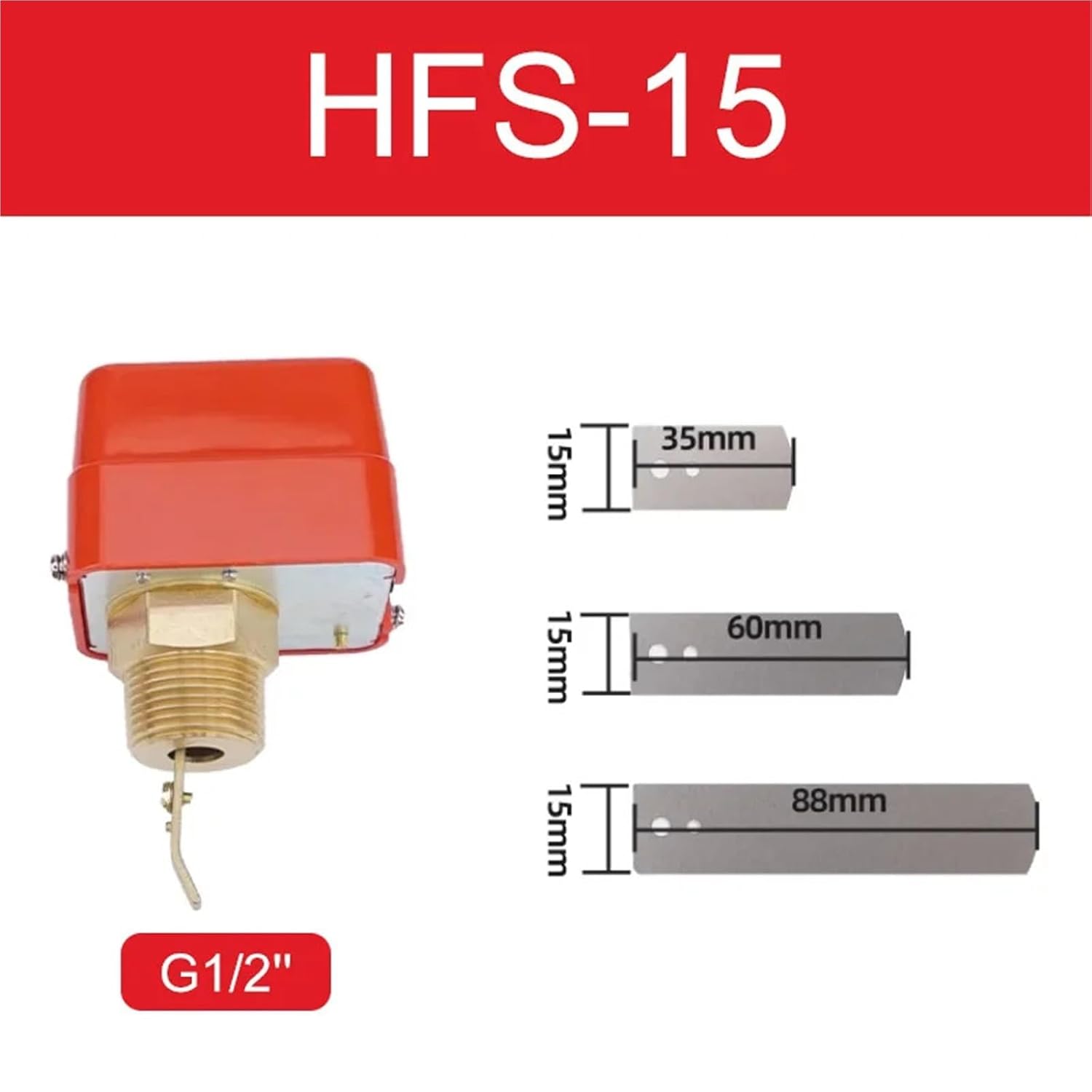 HFS-15/20/25 Brass Stainless Steel Thread 1/2'' 3/4'' 1'' Electronic Water Paddle Flow Control Switch for Paddle Flow(HFS-15 Copper)