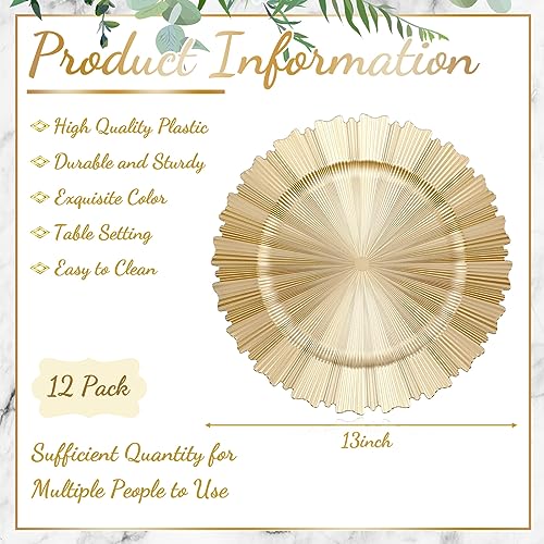 Mifoci 50 Pcs Gold Charger Plates Bulk 13 Inch Plastic Round Chargers Plates Fluted Edge Dinner Charger Plate Wedding Chargers Decorative for Table Setting Wedding Party Event Tabletop Decoration - Image 3