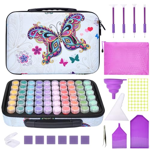 Image of MoeeBtee Diamond Painting Storage Containers, 60 Slots Diamond Painting Accessories and Tools, Diamond Art Organizer Storage Case - Butterfly