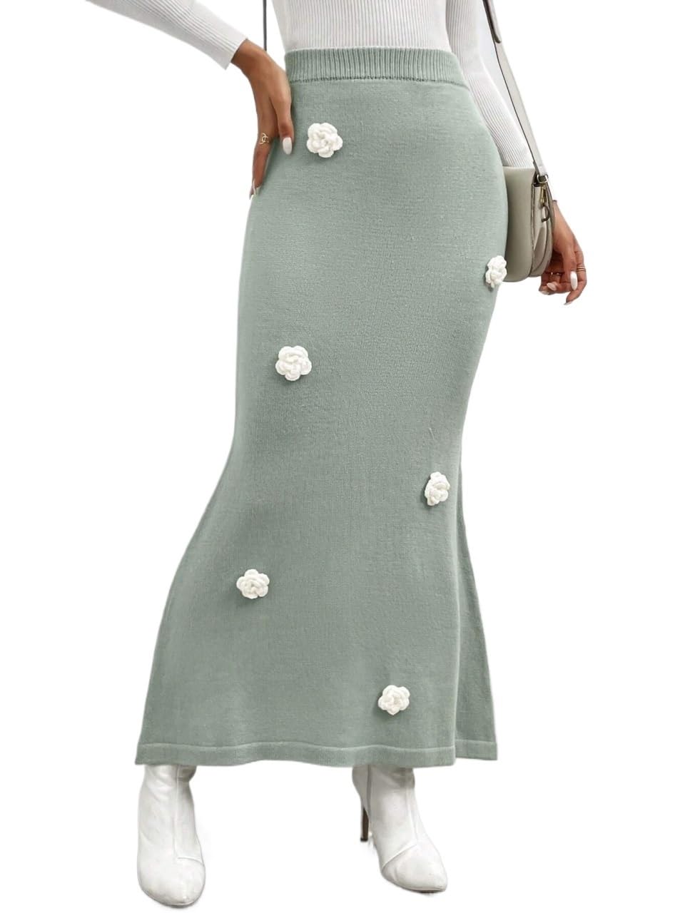 Casual French Long Sweater Skirt Womens Basic Versatile Trendy Skirt