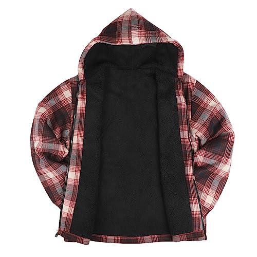 Image of Gary Com Heavy Thick Flannel Plaid Jacket Sherpa Fleece Lined Hoodies for Men Zip Up Winter Warm Coat Zipper Sweatshirt