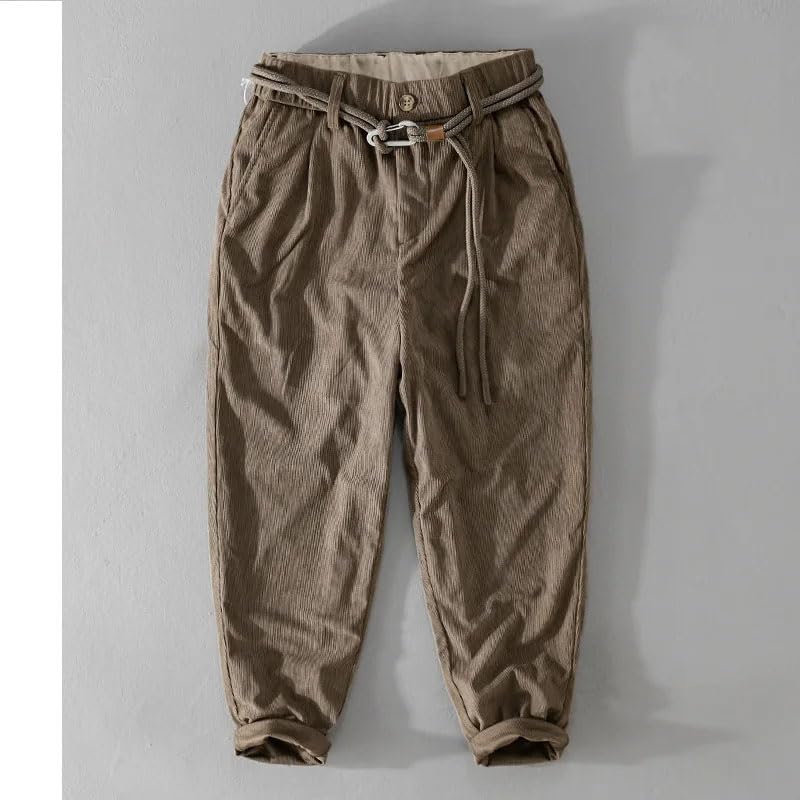 Autumn Men's Vintage Corduroy Cargo Pants Casual Loose Drawstring Soft Street Trousers2