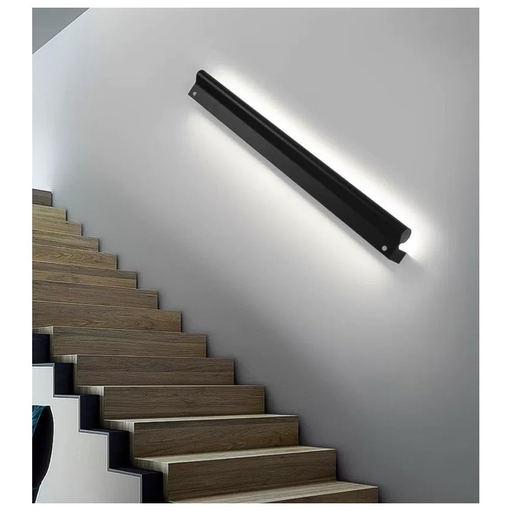 exproyzk LED Body Sensor Stair Handrail, Wall-Mounted Aluminum Railing for Indoor Stairs, Safety Lighted Handrail for Enhancing Home Safety and Convenience(Black,250cm/8.2ft)