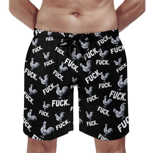 Funny Chicken Rooster Fuck Mens Swim Trunks Quick Dry Beach Swimming Shorts with Mesh Lining and Pockets