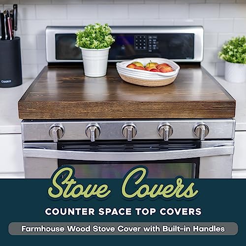 RELODECOR Noodle Board Stove Covers with Built-in Handles, Durable Extra Thick Pine Wood Handmade Cookware, Counter Space Top Covers for Electric Stoves, Farmhouse Rustic Stove Cover for Kitchen - Image 4