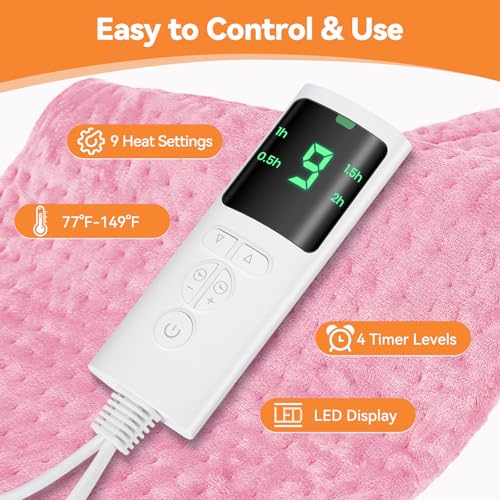 Image of Heating Pad for Back Pain, 24''x12'' Electric Heat Pad with 9 Heat Levels & 4 Auto-Off Timers, Portable Heating Pad for Period Cramps, Shoulder, Neck, Machine Washable, Gifts for Women and Men