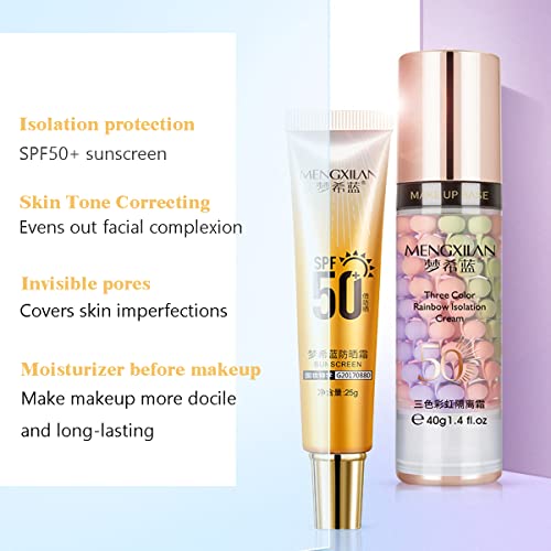 Makeup Primer And Sunscreen Set, Isolation Cream Invisible Pore, Sunscreen Lotion Spf 50, Skin Tone Correcting And Brightening Primer, Cover Acne Marks, Oil Control Moisturizing #TOP1