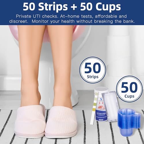 4-in-1 uti test strips 50ct full panel urinary tract infection test kit at home for women men kids urinalysis leukocytes nitrites ph protein urine strip for uti and bladder 50 strips 50 cups