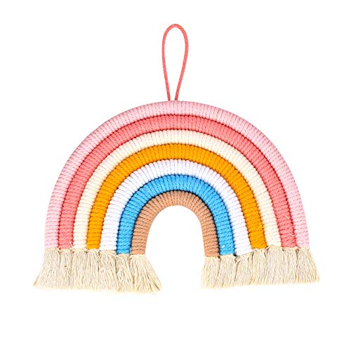 Makramee Regenbogen Deko, Makramee Wandteppich Regenbogen, Wandbehang Kinderzimmer Wanddeko, Bohomian Makramee Garn Bunt für Heimdekoration, Partyzubehör, Kinderzimmer