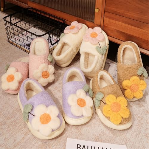 Epsion Plush Floral Cotton Slippers for Women Indoor Non-slip Home Thick Bottom Shoes2