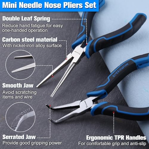 SPEEDWOX 2PCS Mini Needle Nose Pliers Set Needle Nose Pliers with Smooth Jaw & Bent Needle Nose Pliers with Serrated Jaw Angled Needle Nose Pliers for Jewelry Making Needle Remover Plier Fishing Plier - Image 4