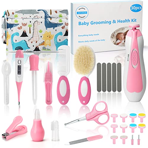 30 in 1 Grooming Kit Baby, Divava Baby Healthcare Set and Safety Electric Nail Trimmer Set Newborn Care Kits Baby Hair Brush and Comb Set for Nursing Newborns Baby Toddler-Pink