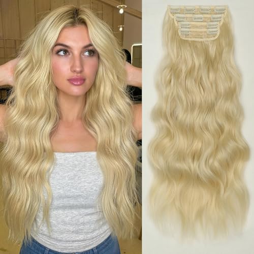 Image of KooKaStyle Wavy Thick Clip in Hair Extensions 24 inch Champagne Blonde