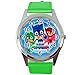 Reloj de cuarzo redondo de cuero verde para los fans de PJMASKS