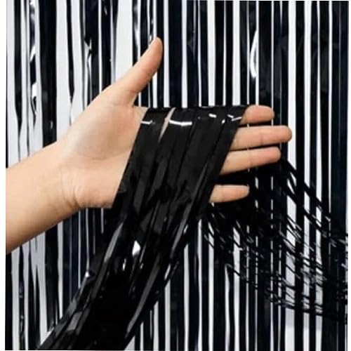 Cortina Fitas Metalizadas Preto Liso - 1x2 Metros