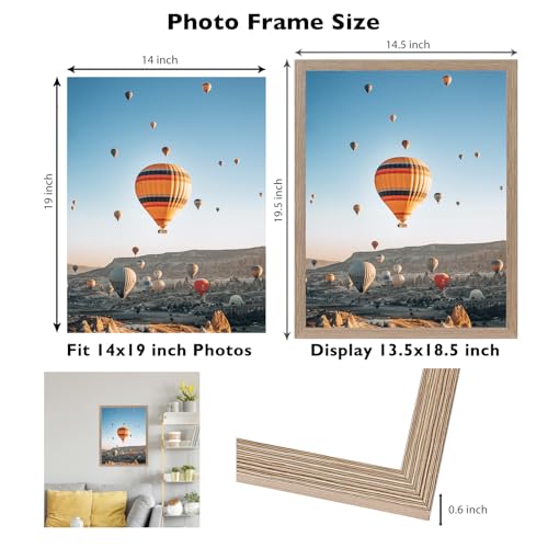 Image of JCJMY 14x19 Picture Frame for Poster Photo Picture, Horizontal and Vertical Formats for Wall Hanging, 14 x 19 Wall Gallery Poster Photo Frame with Shatter Resistant Plexiglass, Rustic Brown