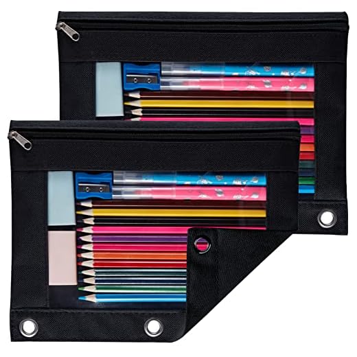 Sooez Binder Pouch, 2 Pack Pencil Pouch 3 Ring Fabric Pencil Pouches Black Pencil Case Pencil Bags,Pencil Bags with Zipper, Zippered Pencil Pouch for 3 Ring Binder (Black)