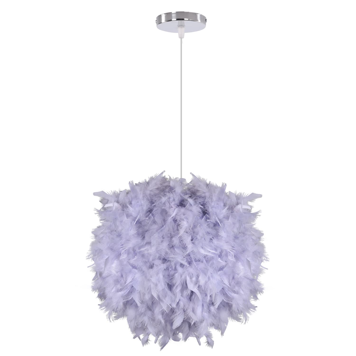 DLGLOLIN Grey Feather Chandelier Pendant Light Decoration Ceiling Lighting E27 Indoor Hanging Lamp for Children's Bedroom Girl Baby, 35 cm