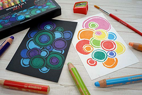 Kleurpotlood, aquarelpotlood en waskrijt in één- STABILO woody 3 in 1 - ARTY - 18 stuks met puntenslijper en penseel… - Image 7
