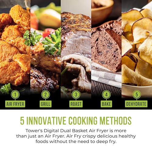 L Dual Basket Air Fryer with Digital Control Panel, 8 Cooking Pre-sets, Sync Function & Match Cook Function, Shake Reminder, 2400W, Black - Image 3