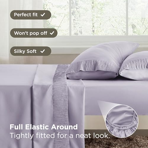 Image of Bedsure King Size Sheets Set - 4 Pieces Soft King Sheets - Breathable & Cooling - Hotel Luxury - Easy Care Polyester Microfiber Bedding for Women, Men, Lavender