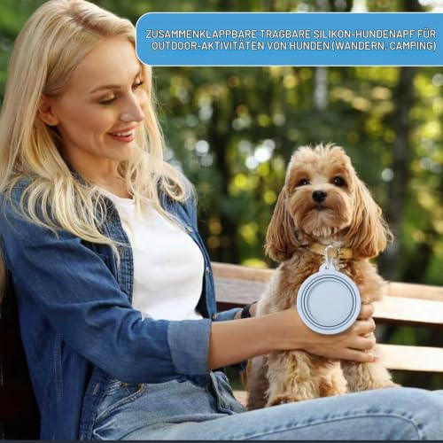 Faltbare Reisenäpfe,Silikon Wassernapf für Hunde,2 Stück Makronenfarben Tragbarer Hund Futternapf,Hunde Reise Wanderungen and Camping (Blau + Grau, 350ml)