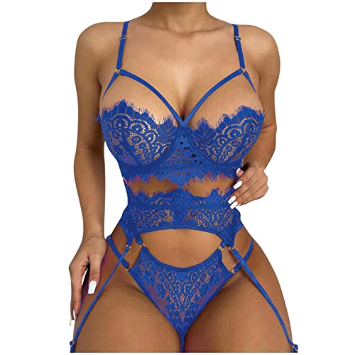 Womens Lingerie Sexy,Bra And Panty Sets for Women Lingerie,Plus Size Lingerie for Women for Sex,White Lace Lingerie Ruffle Hem Sexy Bra Naughty for Sex Flower Embroidery Womens See-Through V Neck Babydoll Underwear