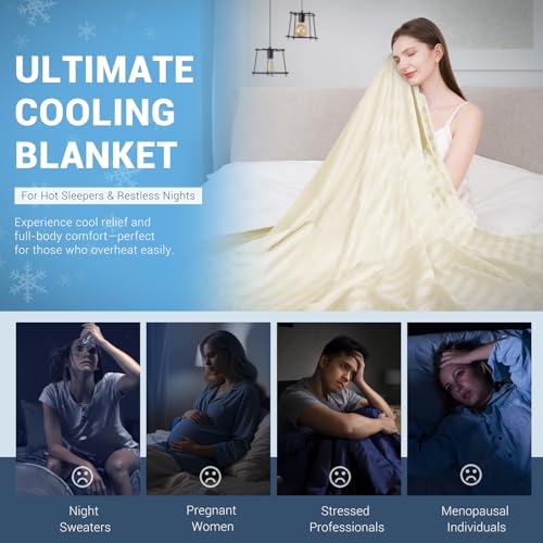 Image of Elegear Revolutionary Cooling Blanket, Absorbs Heat to Keep Body Cool for Night Sweats, Double Sided Arc-Chill3.0 Cooling Fiber Q-Max>0.5, Lightweight Summer Cold Blankets for Sleeping 90 inch x 108 inch