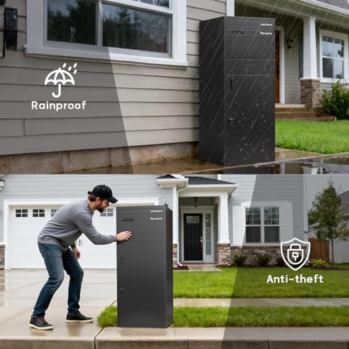 Image of Merapi Package Delivery Box for Porch, Lockable Outdoor Parcel Drop Box with Rear Access Door, Large Capacity Package Box for Packages, Heavy Duty Steel, Weather Resistant, Easy Setup