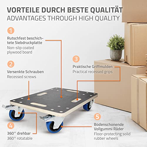 ECD Germany 2er Set Transportroller mit 2x Feststellbremse, 40x60 cm bis 800kg Siebdruckplatte, PP-Räder, Transporthilfe für Umzug Rollbrett Möbelroller Möbel-Transport Möbelhund Rollwagen Transporter