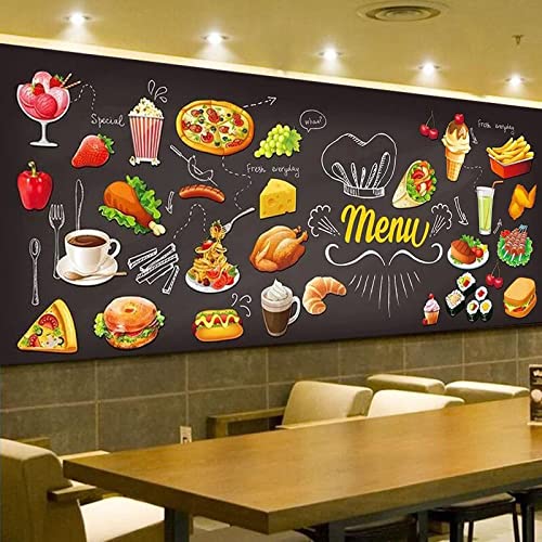 Fast Food Blackboard Graffiti 3D Wall Murals Wallpaper, Pizza Burger Coffee Wall Poster Murals, Wall Painting Art Wallpaper For Living Room And Bedroom Home Decor 177" By 124" #TOP1