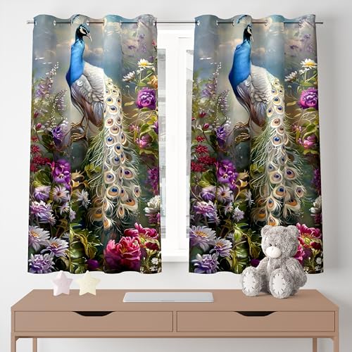Image of Ultimate Trends Digital Printed |Peacock Prints| Light Filtering Curtains for Windows & Doors | Multiple Styles & Colors | Set of 2 | 5 FEET