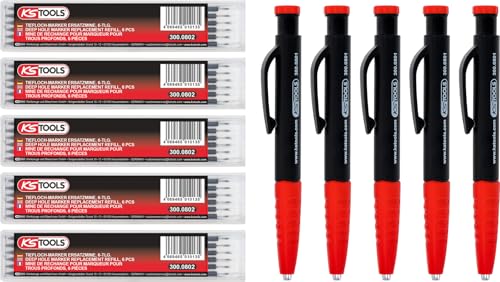 Lot de 5 porte-mines 2 en 1 KS Tools 300.0800 et marqueurs pour perçages étroits