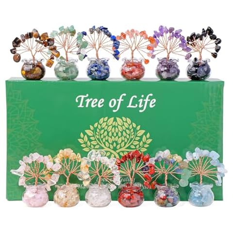 Runyangshi Crystal Tree 12pcs Chakra Tree Set Fengshui Tree Money Tree Gemstones Tree with Glass Base Natural Crystal and Healing Stones Home Office Decor Cover