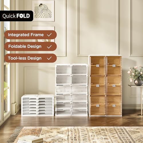 Image of ANTBOX Shoe Organizer Storage Box, Portable Folding Shoe Rack For Closet With Magnetic Clear Door,Large Sneaker Cabinet Bins Sturdy Easy Assembly 6 Layers-12 Grids