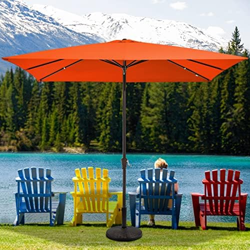 MEWAY 8 * 10ft Rectangular Patio Umbrella Market Outdoor Garden Table Deck BBQ Party Pool Sunshade Umbrella with Crank and UV Protection(8 * 10 ft, Orange)