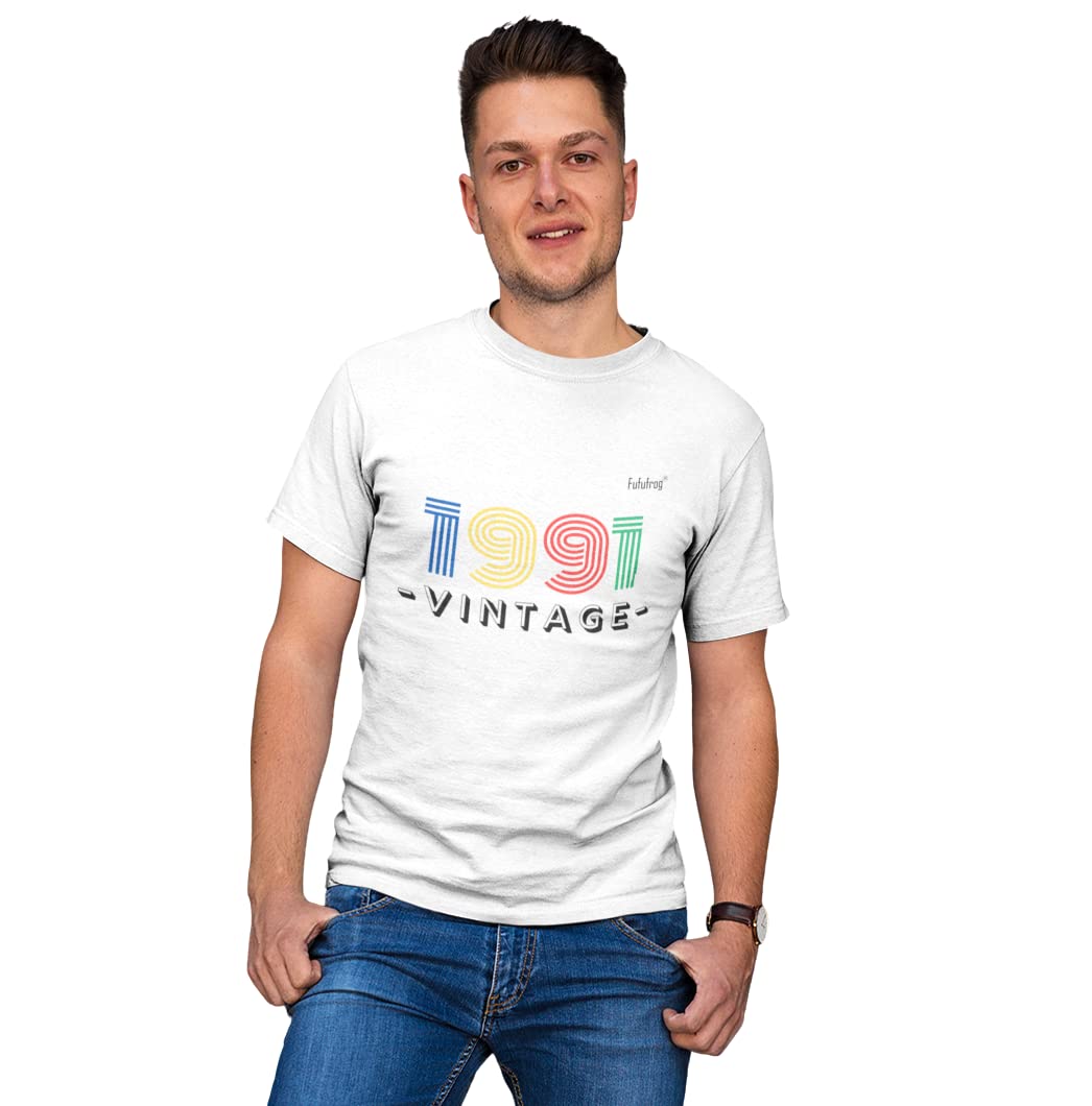 FufufrogPrinted Custom Birth-Year Design Cotton T-Shirts Regular Fit Men's Tshirt