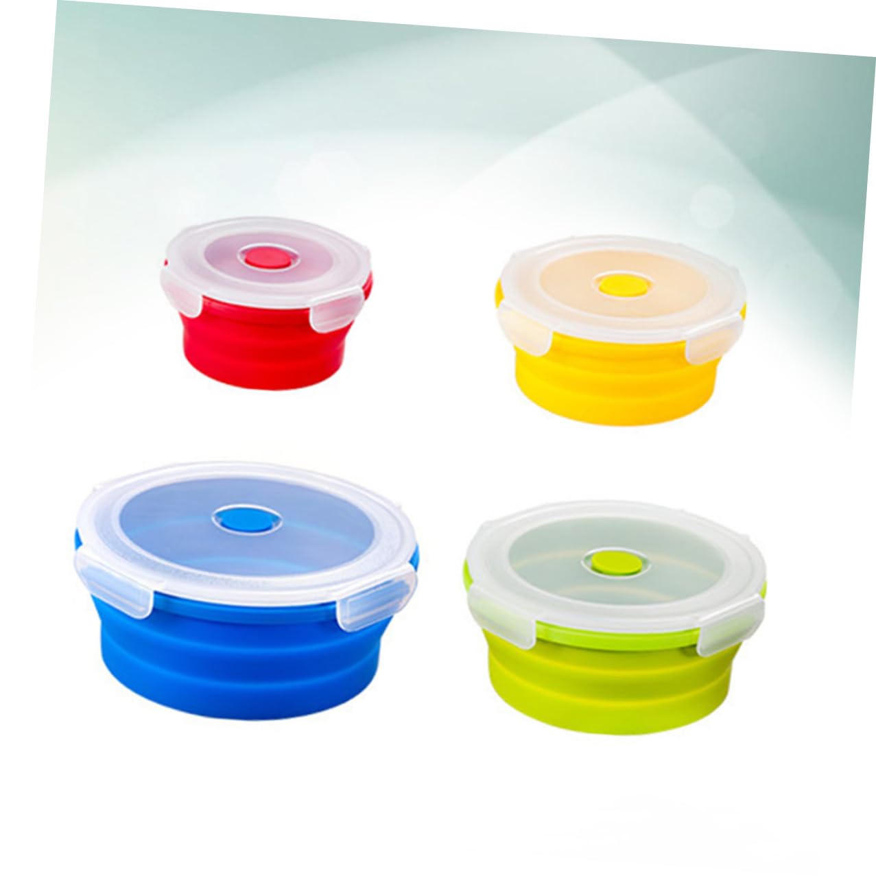4 piezas Cajas Plegables para Alimentos de Silicona Alimenticio Resistentes Microondas Portátiles con Capacidad Colores Surtidos para Picnic Camping y Almuerzos Escolares