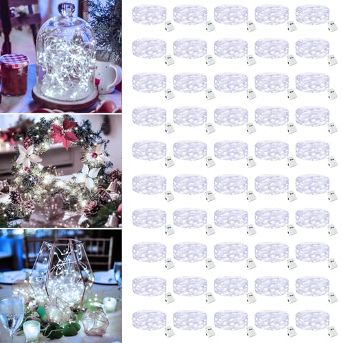 Image of 50 Pack Fairy Lights Battery Operated - 7ft 20 Led Twinkle Lights 3 Modes, Bulk Mini String Lights Waterproof for Mason Jars Vases DIY Party Wedding Decoration Christmas -Cool White