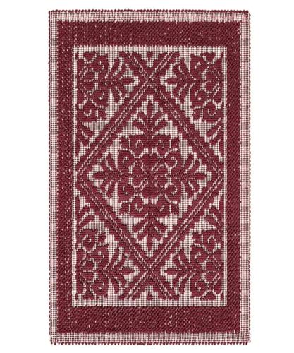 Pierre Tappeti Tapis Sarde BORDEAUX 50 x 80 cm lavable 100 % coton produit en Sardaigne. Tapis de bain, cuisine, entrée pratique et doux.
