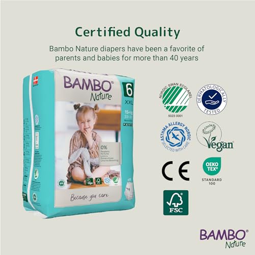 Image of Bambo Nature Premium Baby Pants Diapers for Kids XXL Size (15+ Kgs), Super Absorbent, Breathable, Extra Soft, Dermatologically Tested, Hypoallergenic Infant Nappies With Wetness Indicator, 18 Count