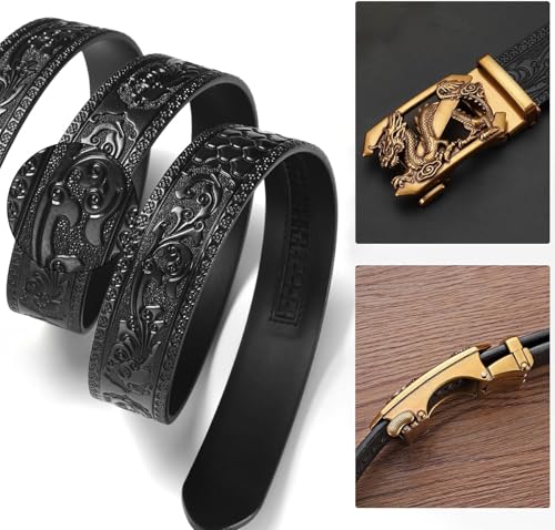 Luxury Mens Belts, Engraved Vintage Dragon Head Automatic Buckle, Genuine Leather Men Waist Strap4