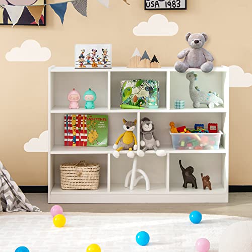 Loko 3-Tier Open Shelf Bookcase, Floor Standing White Wood Bookshelf For Bedroom, Living Room & Kids Room, 8 Cube Bookcase, 48 X 12.5 X 36.5, White #TOP3