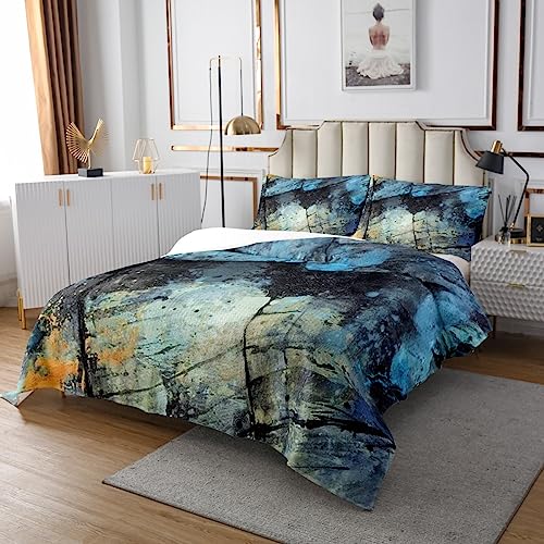 Homemissing Kids Vintage Abstract Bedspread Blue Messy Rust Coverlet Set For Boys Teens Decor Modern Grunge Art Quilted Coverlet Blue Grey Quilted Bedroom 2Pcs Single - Image 3